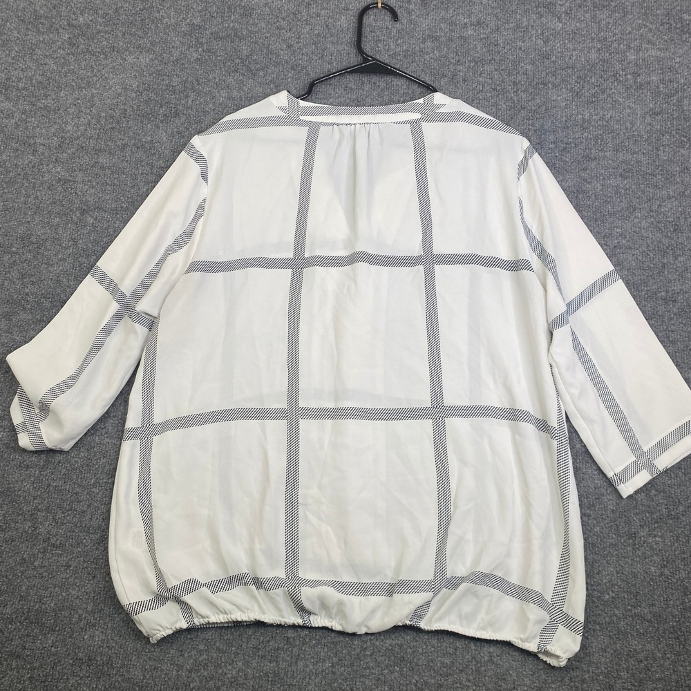 41 Hawthorn Womens XL White Black Windowpane Plaid V-Neck 3/4 Sleeve Blouse - Picture 8 of 8